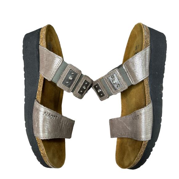 NAOT Womens Size 5 Narrow Silver Emma Studded Rhinestone Double Strap Sandals - Picture 4 of 10